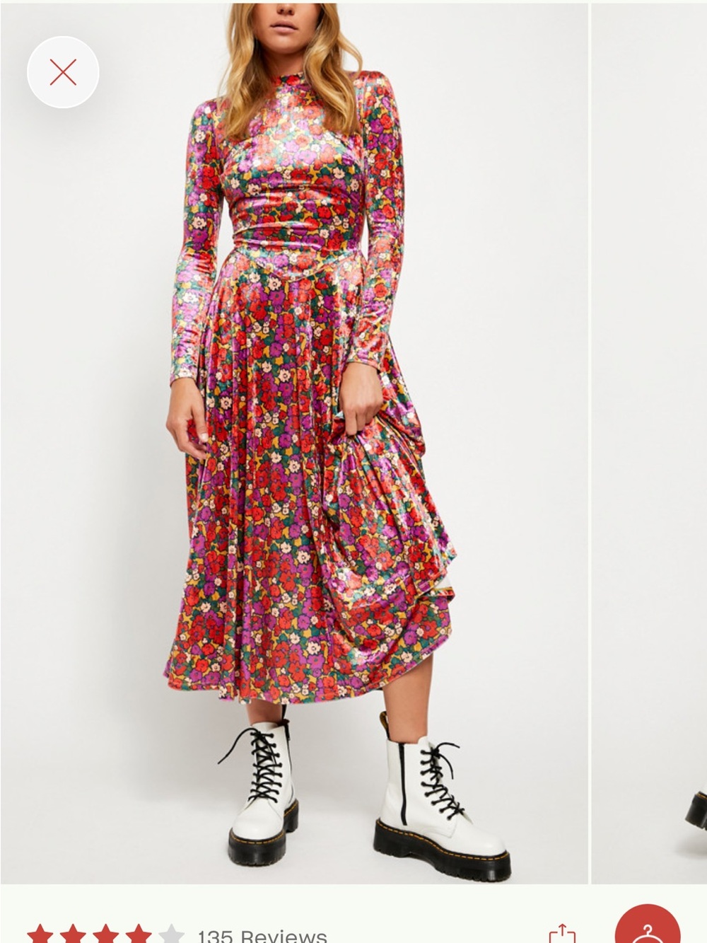 Free People heartland crushed velvet Long-Sleeve Floral Midi floral Dress